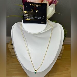 Coach Emerald//Gold Earrings and Necklace Set